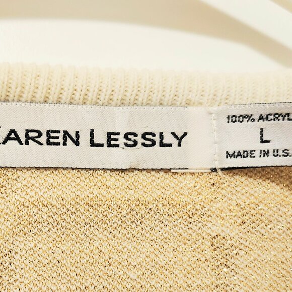 Absolutely Gorgeous New Elegant Cream & Gold Karen Lessly Women's Sweater L - Picture 4 of 8